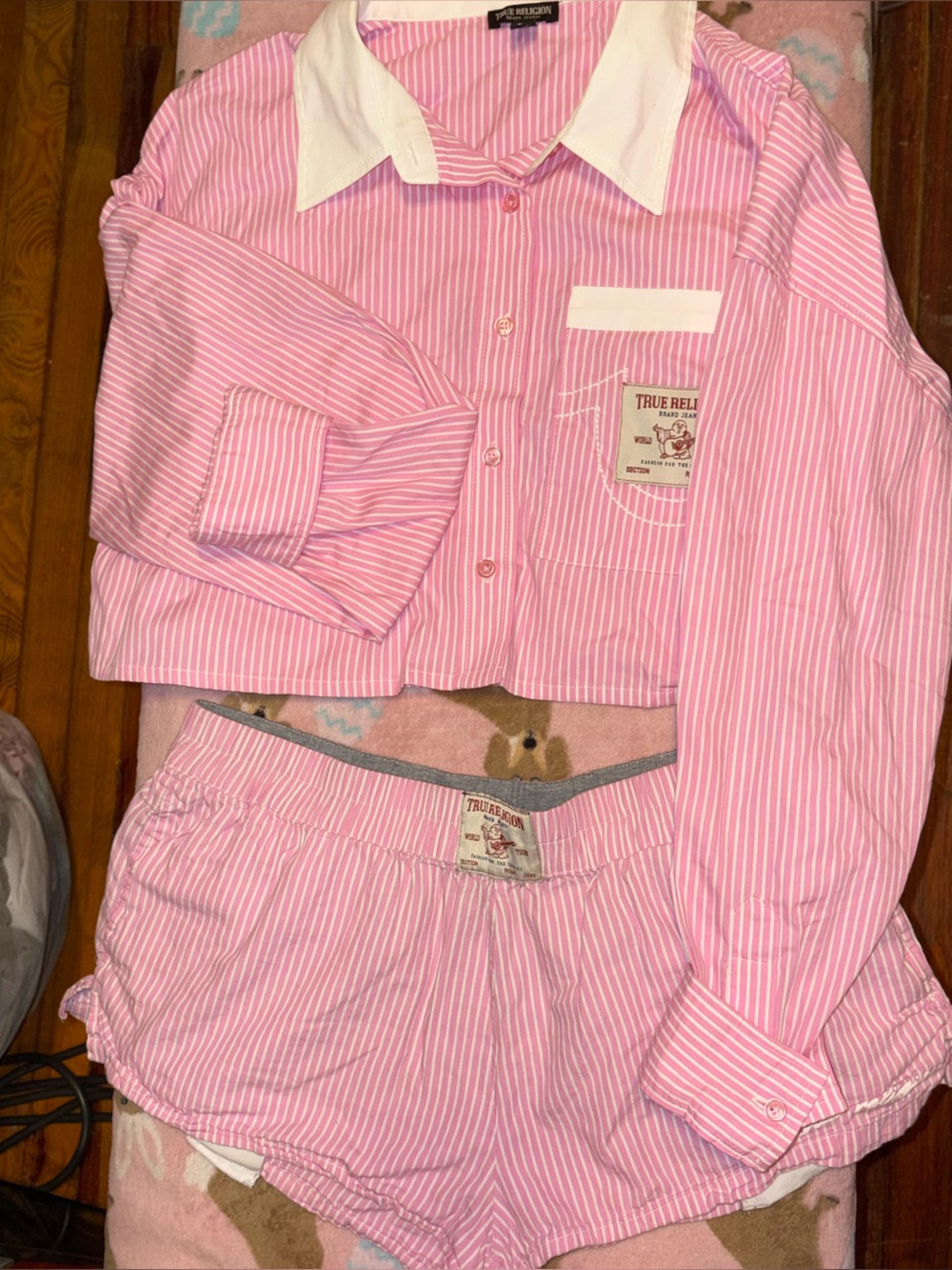 True Religion Pink & White Striped Sleep Set